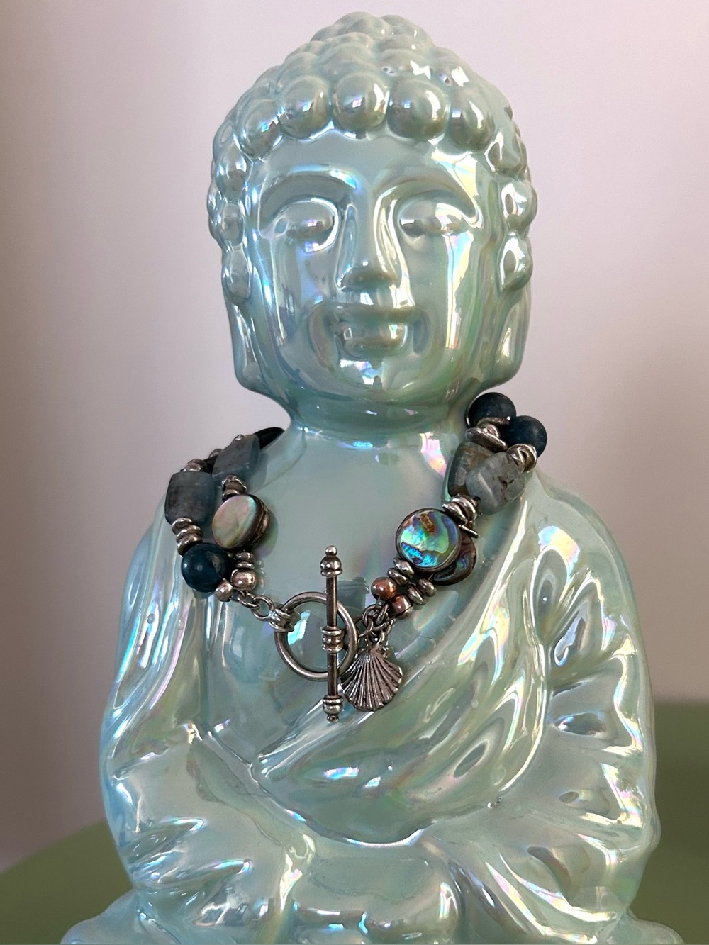Handmade Abalone & Labradorite Toggle Bracelet - Teal Blue
